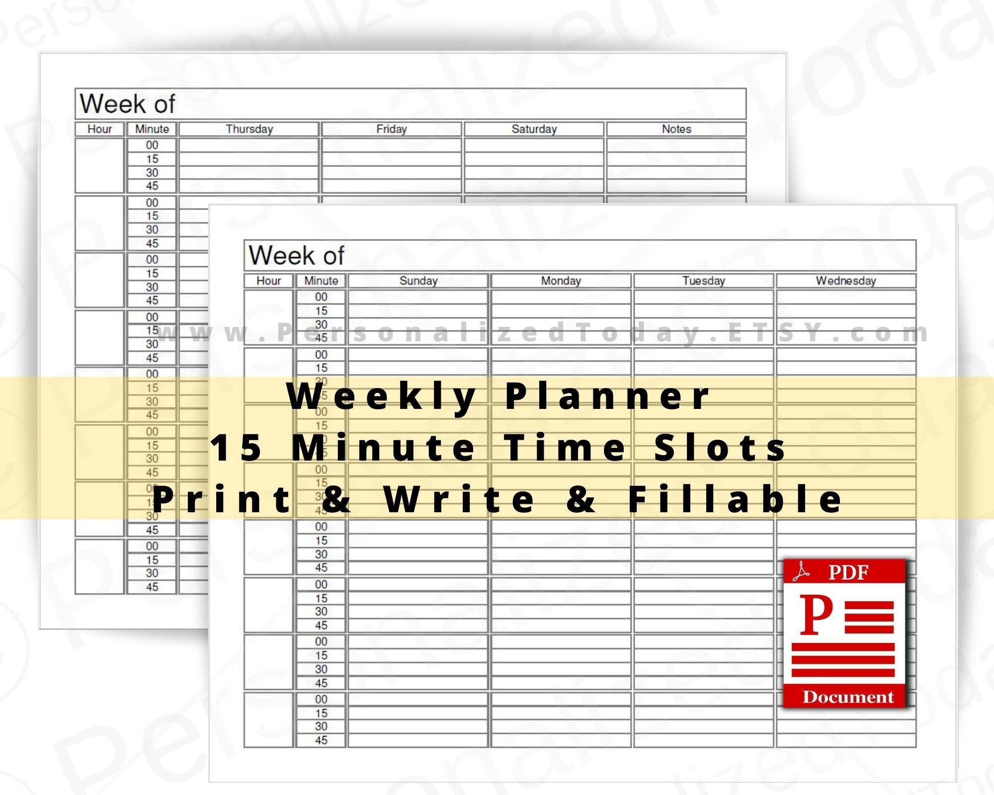 15 minute increment weekly schedule calendar inspiration