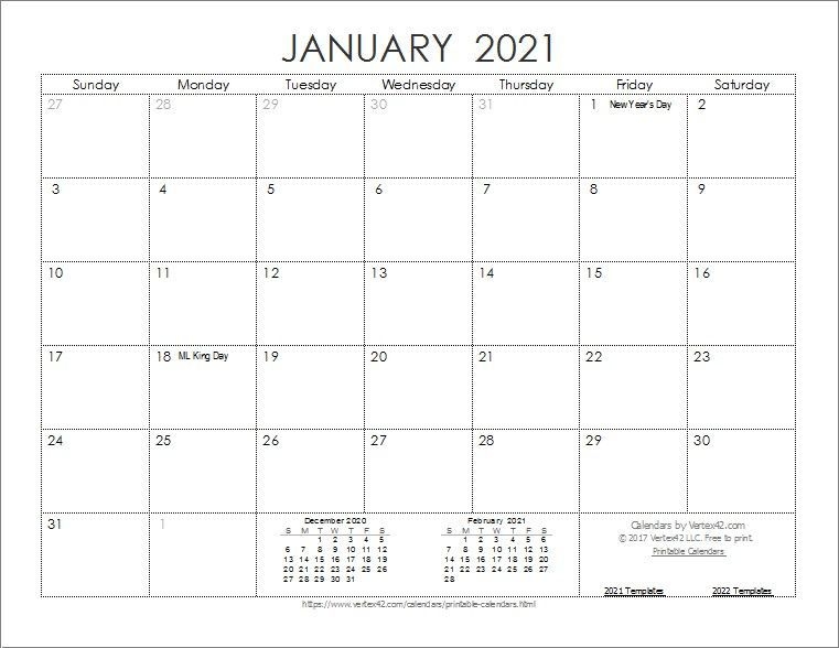 20 Monthly Calendar 2021 Free Download Printable