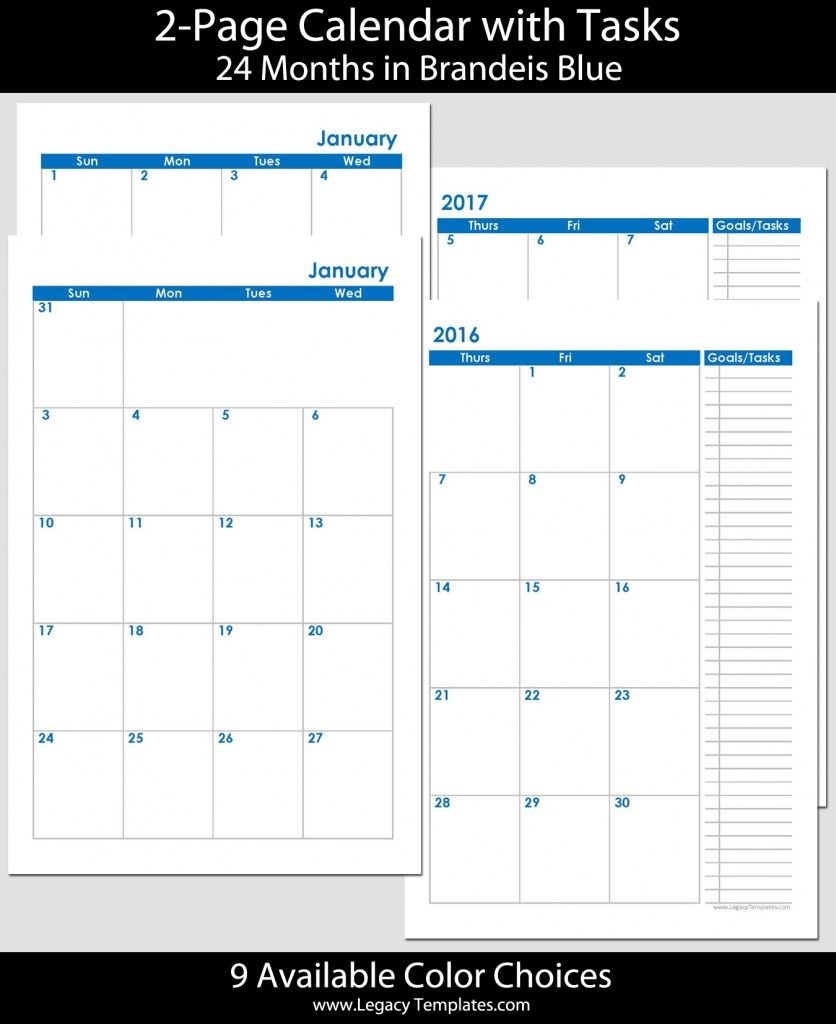 2016 &amp; 2017 24 months 2 page calendar half size