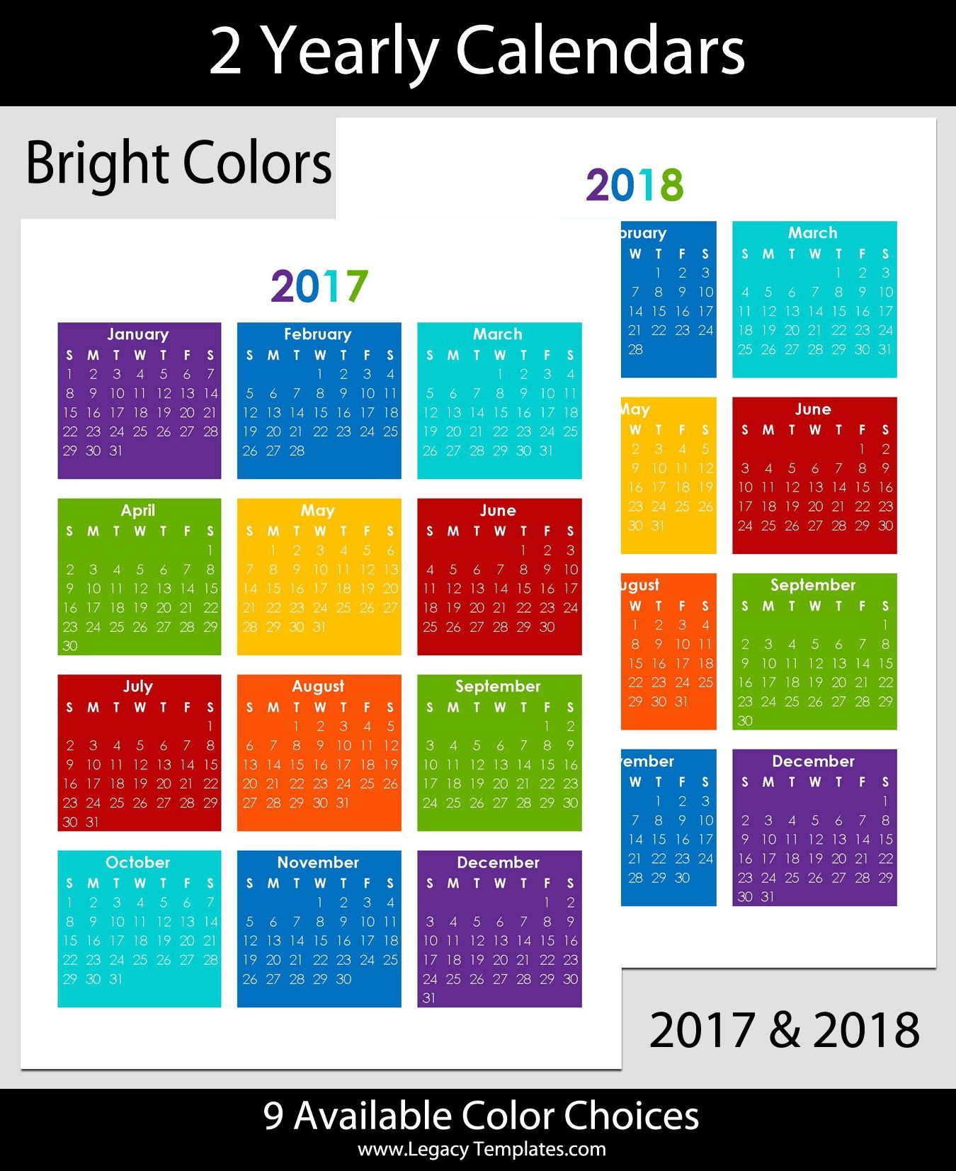 2017 & 2018 Yearly Calendar A4 | Legacy Templates