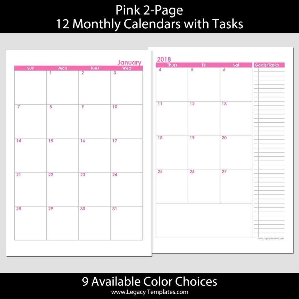 2018 12 months 2 page calendar a5 | legacy templates