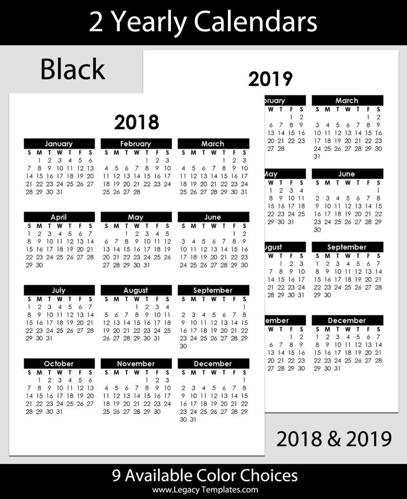 2018 & 2019 Yearly Calendar A4 | Legacy Templates