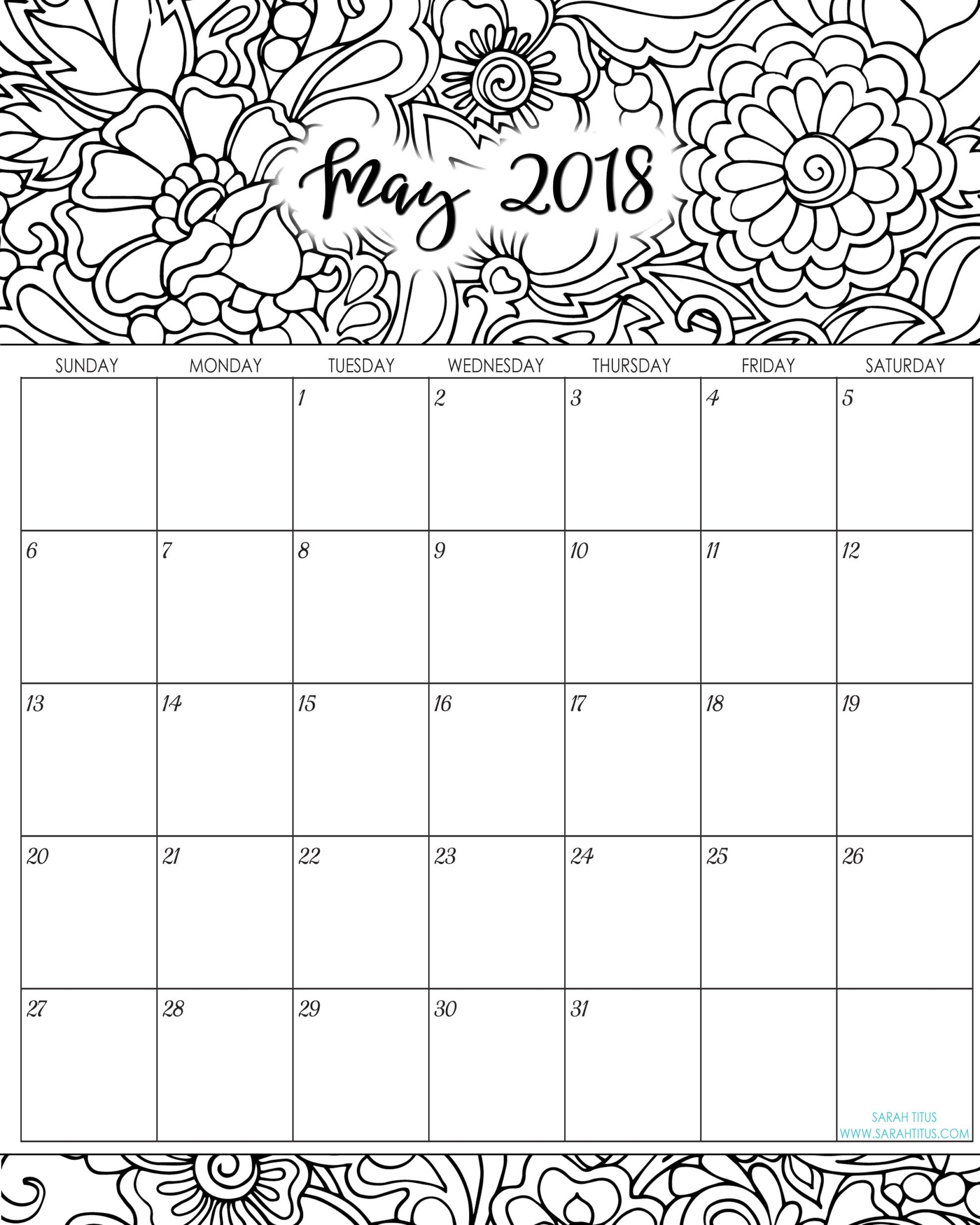 2018 Monthly Coloring Calendars Printables Sarah Titus