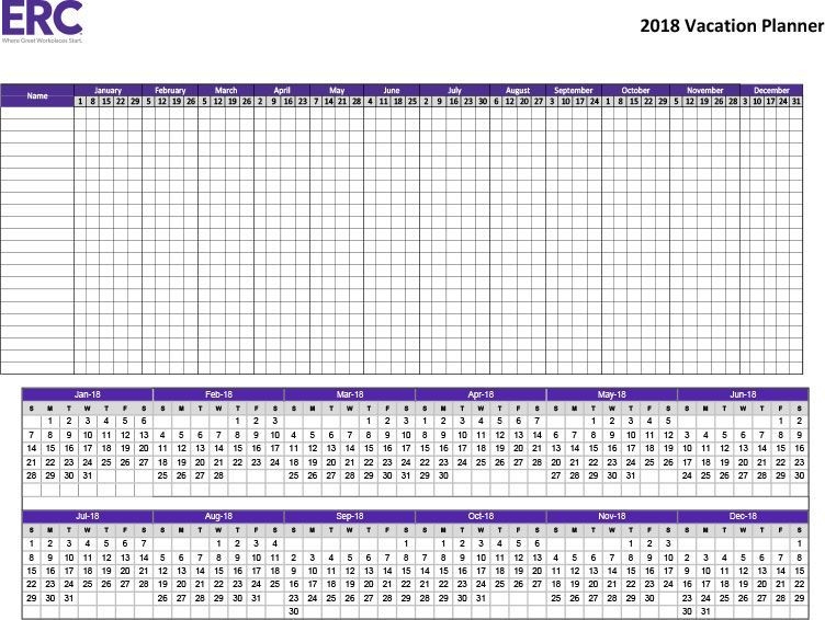 2018 vacation planner and attendance tracker