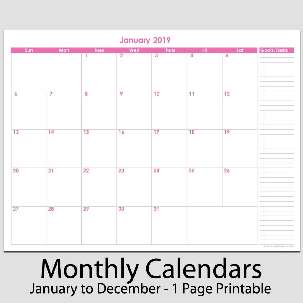 2019 12 month calendar with tasks 8 1/2&quot; x 11