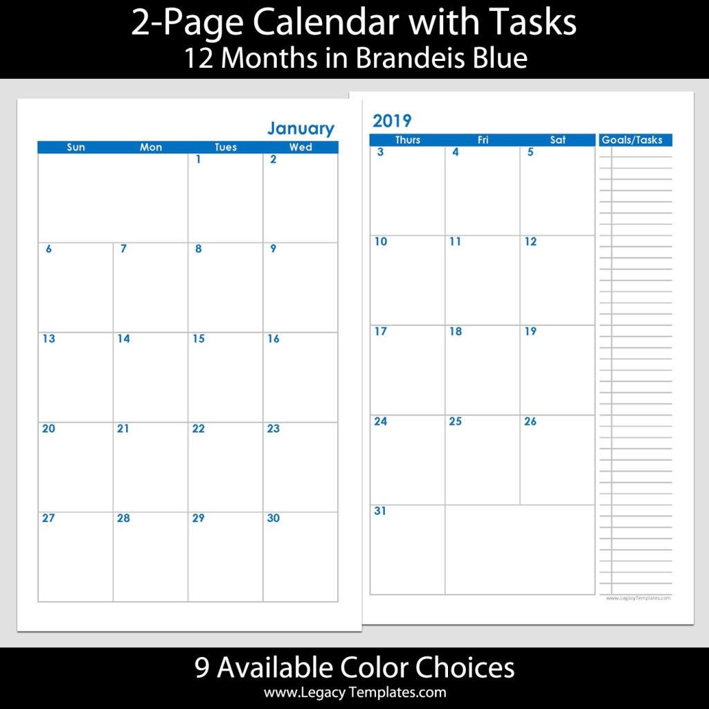 2019 12 Months 2 Page Calendar 5 5 X 8 5 | Legacy Templates