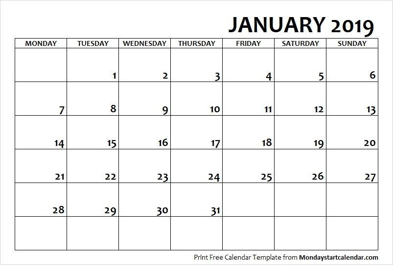 2019 January Calendar Monday Start | August Calendar