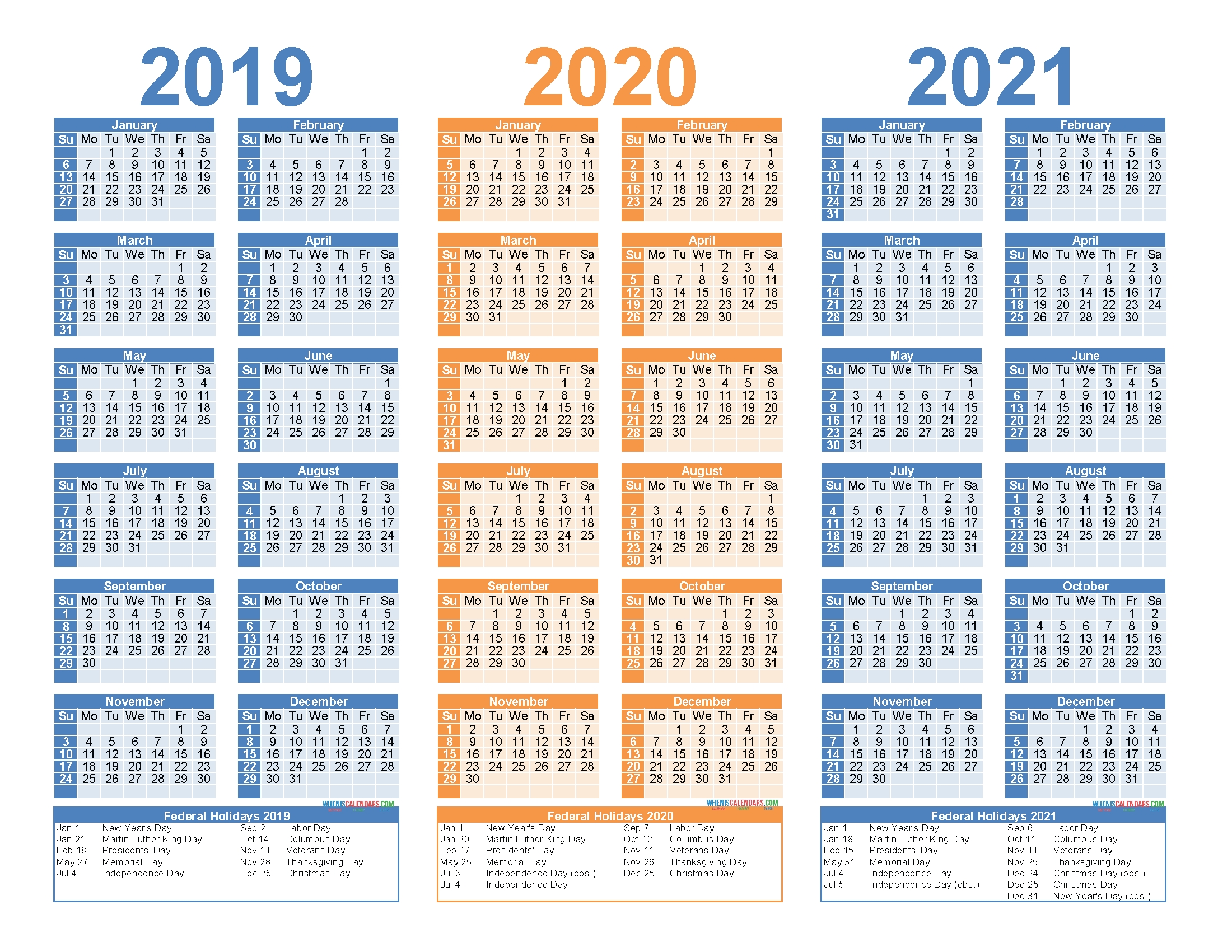 2019 to 2021 free calendar template 3 year calendar