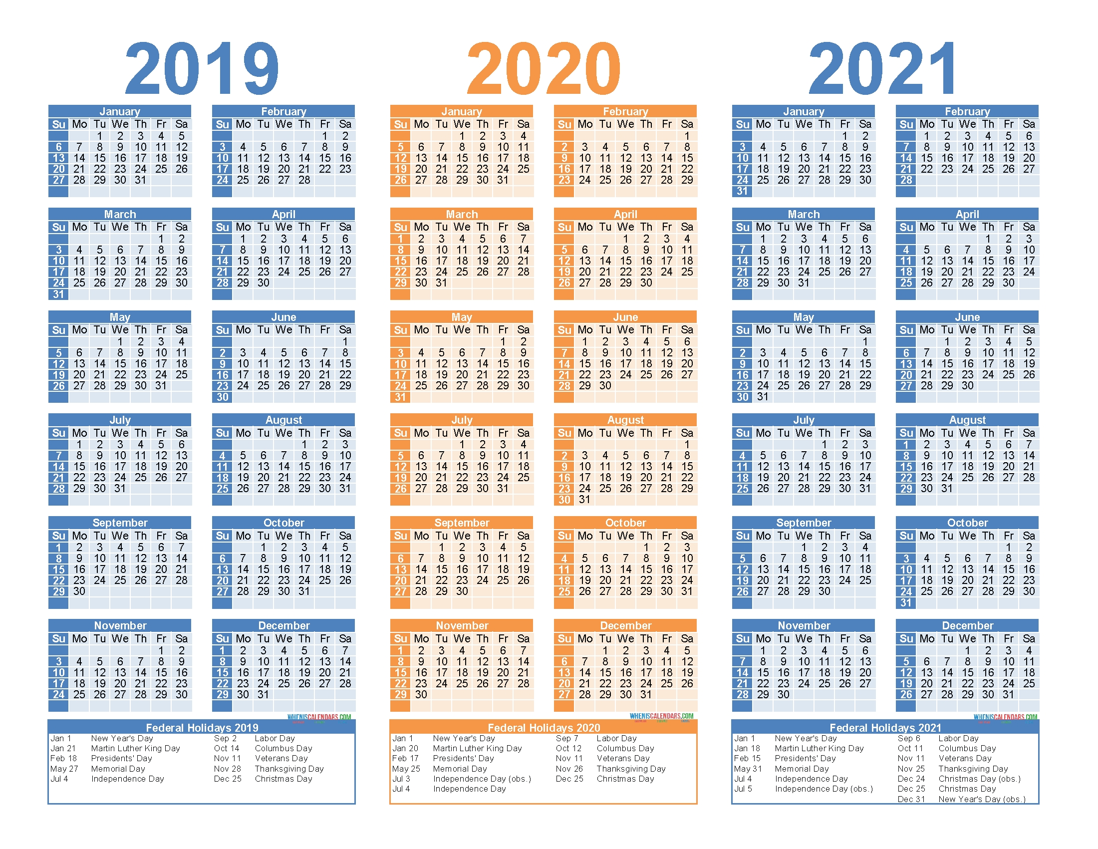 2019 To 2021 Free Calendar Template 3 Year Calendar