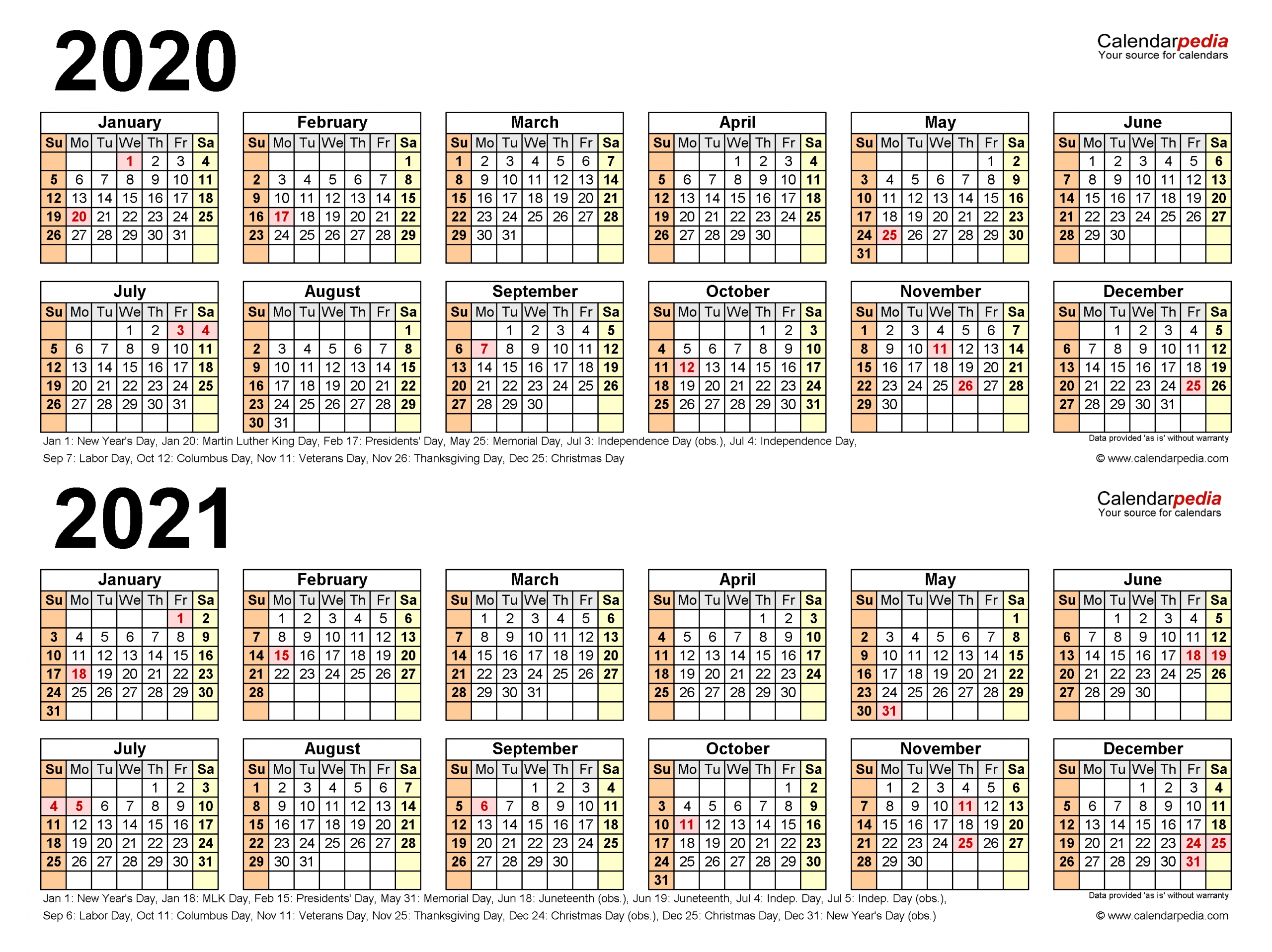 2020 2021 two year calendar free printable excel templates