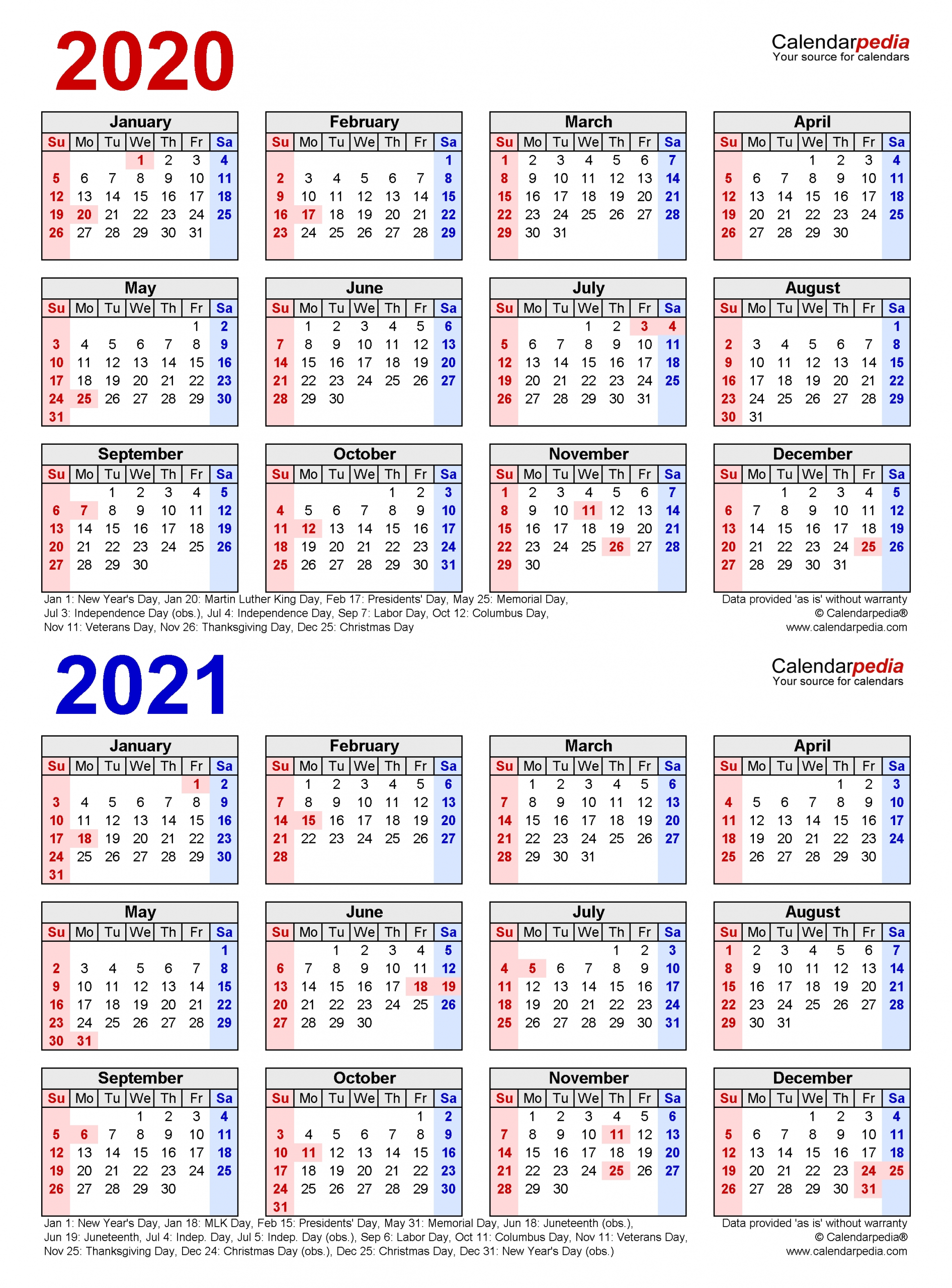 2020 2021 two year calendar free printable word templates