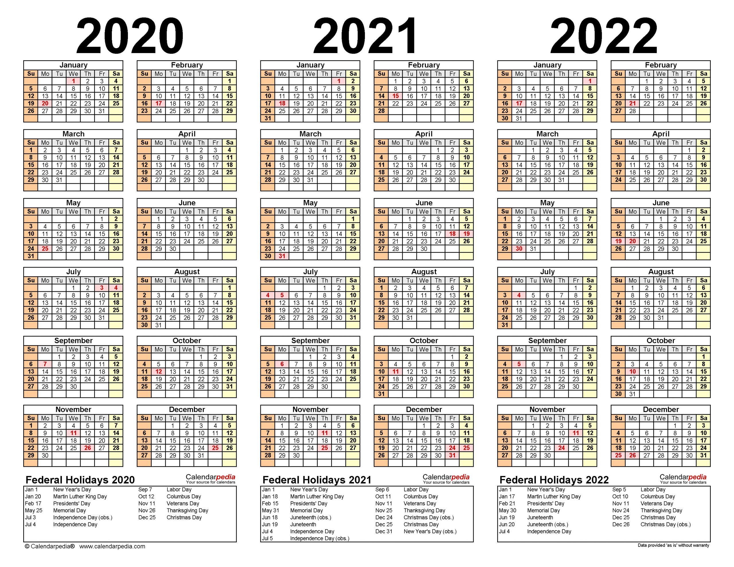 2020 2022 three year calendar free printable pdf templates