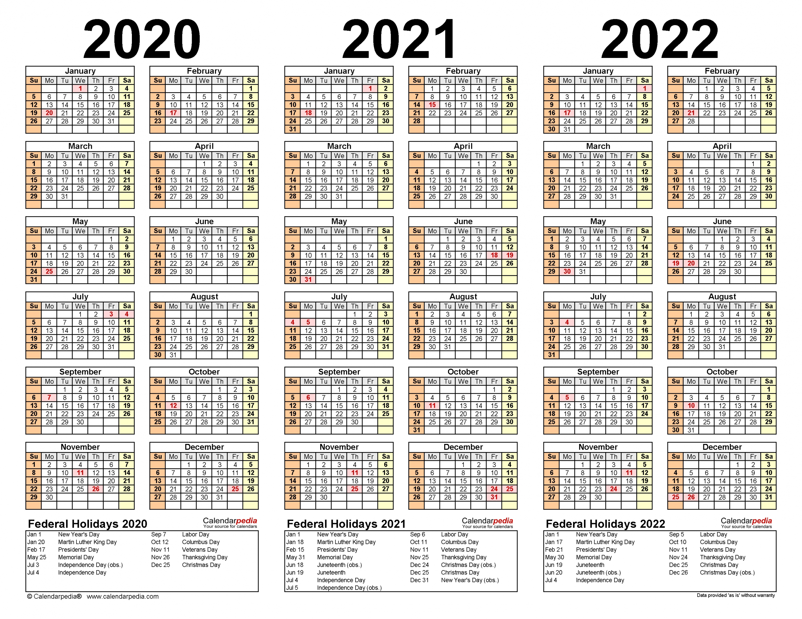 2020 2022 Three Year Calendar Free Printable Pdf Templates