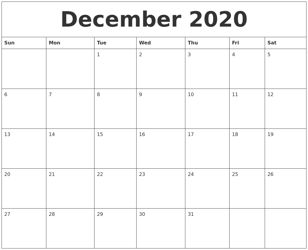 2020 Free Monthly Printable Calendar Monday Thru Friday