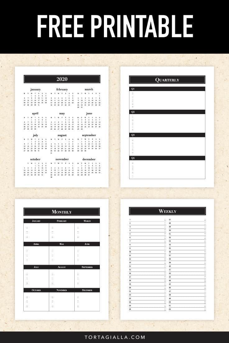 2020 printable calendar variations | tortagialla