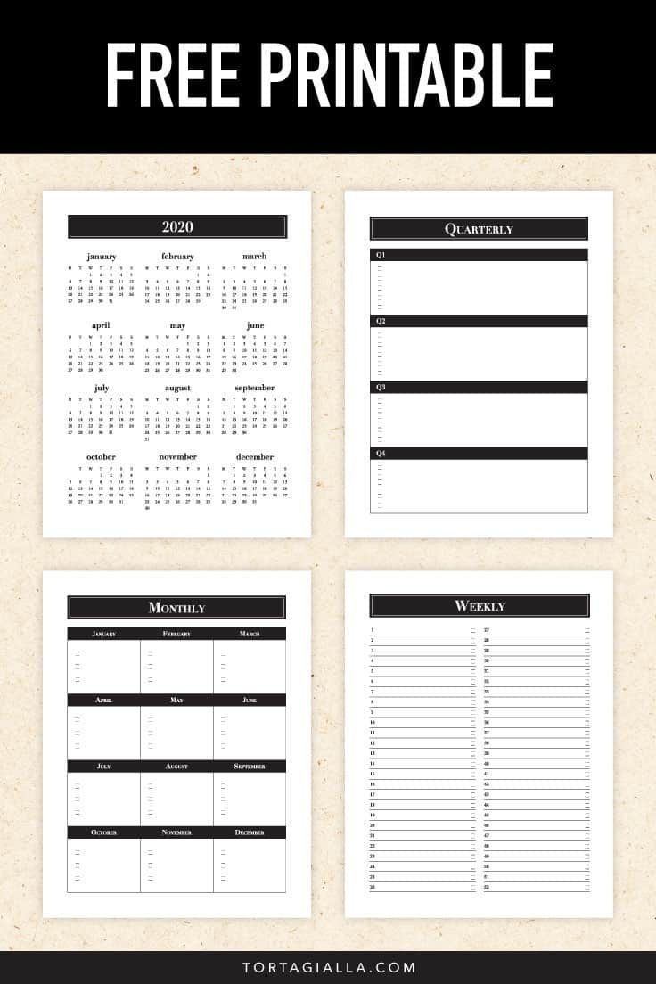 2020 Printable Calendar Variations | Tortagialla