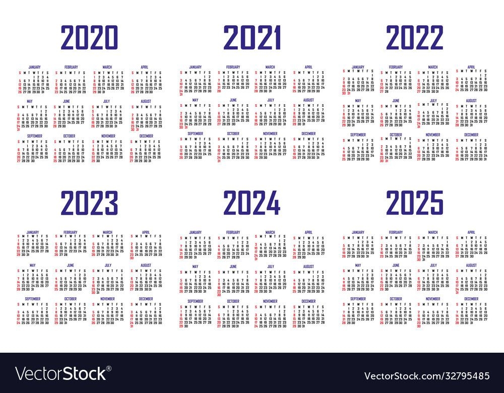 2021 2022 2023 2024 calendar / set of calendar for 5 year