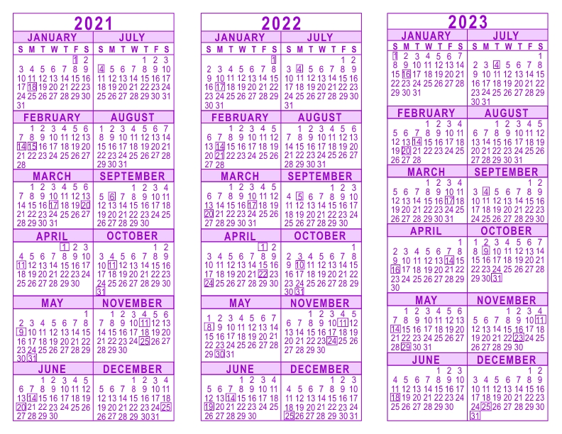 2021 2022 2023 3 Year Calendar