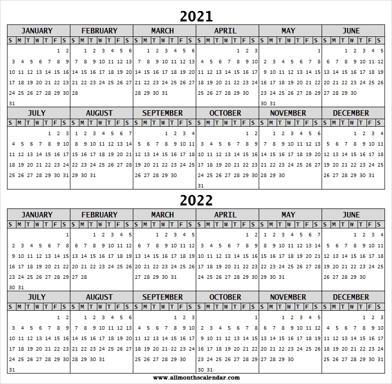 2021 2022 calendar free printable template two year