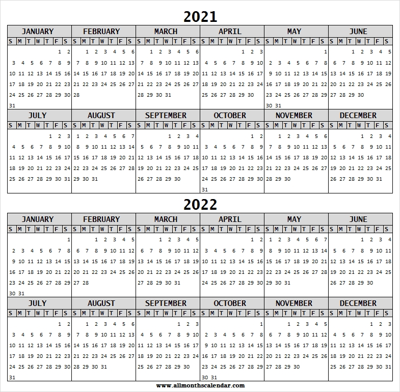 2021 2022 Calendar Free Printable Template Two Year