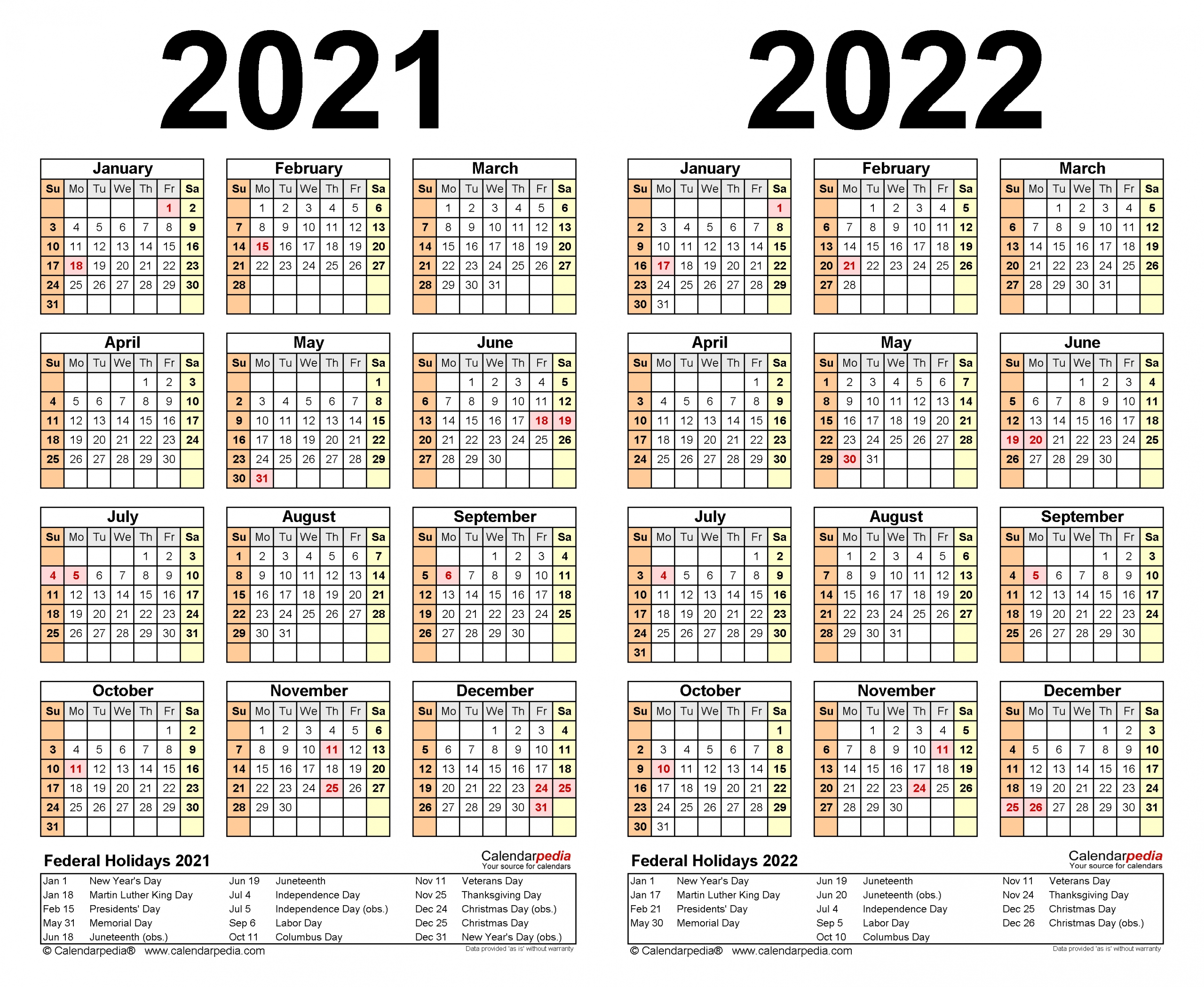 2021 2022 Two Year Calendar Free Printable Excel Templates