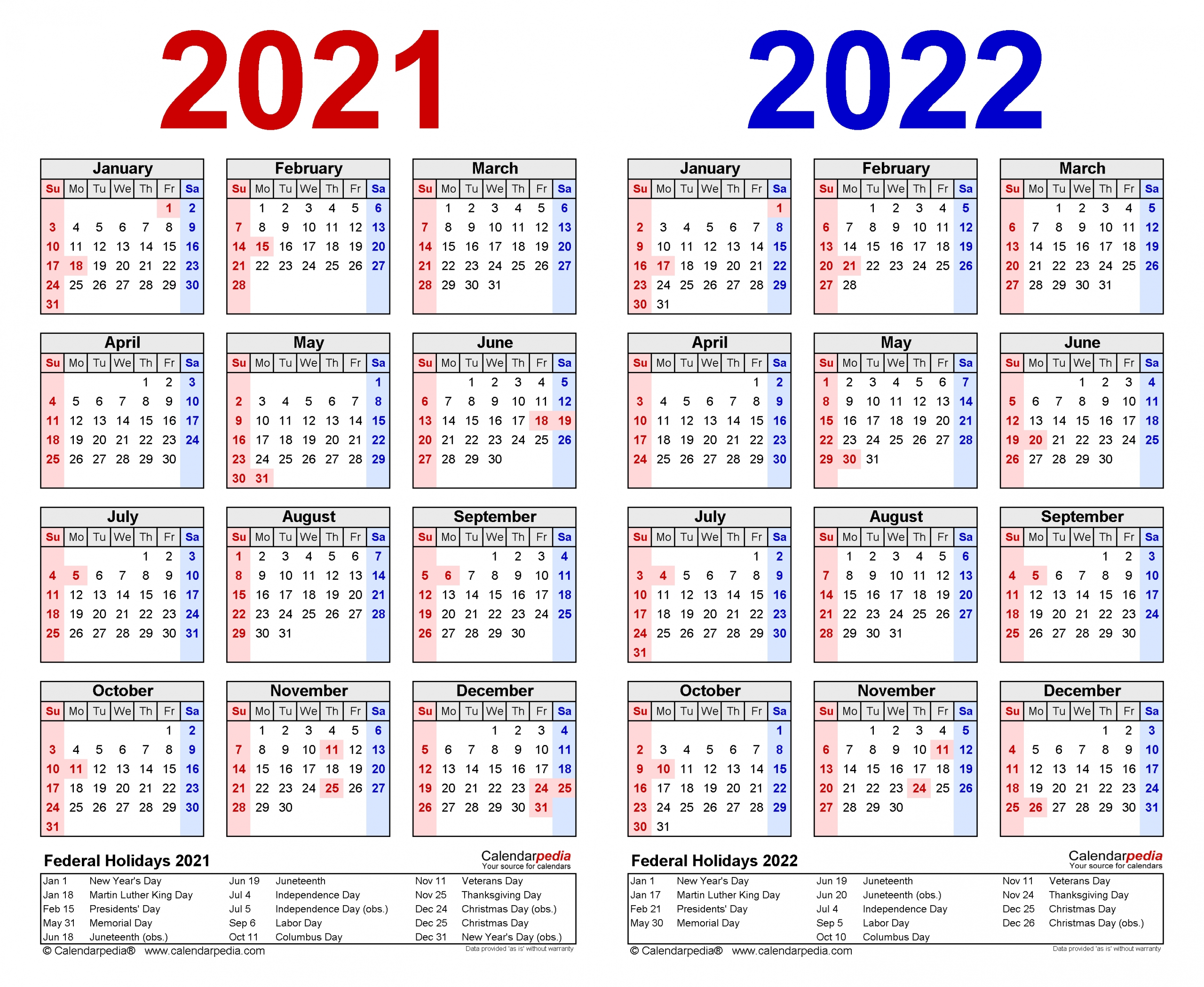 2021 2022 Two Year Calendar Free Printable Word Templates