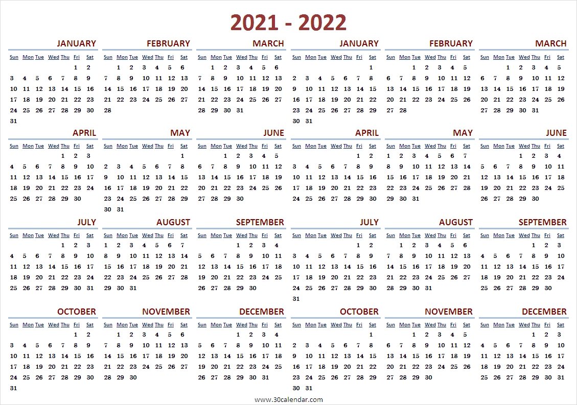 2021 and 2022 planner template blank calendar template