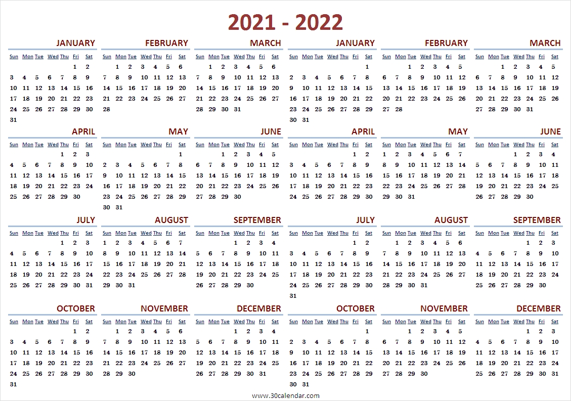 2021 And 2022 Planner Template Blank Calendar Template