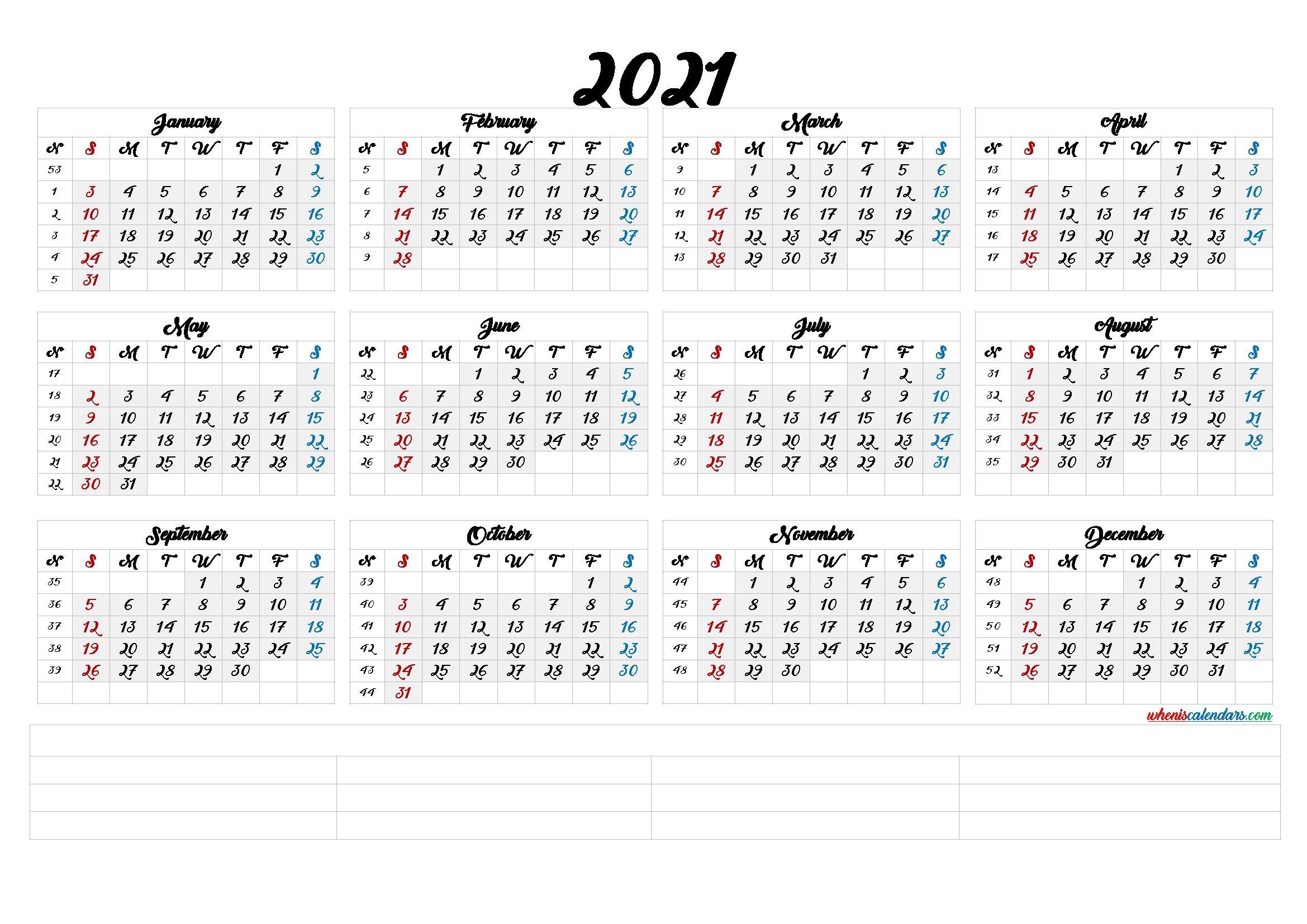 2021 annual calendar printable calendarex