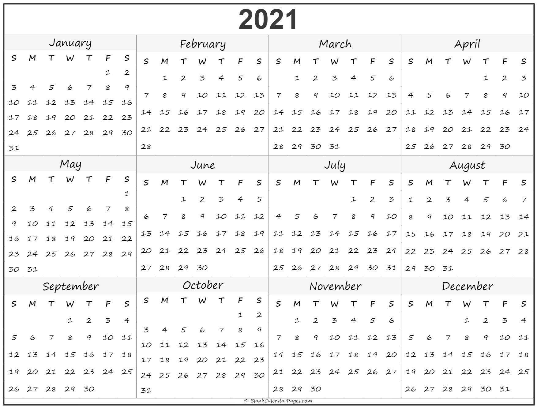 2021 blank yearly calendar full page for adult | free