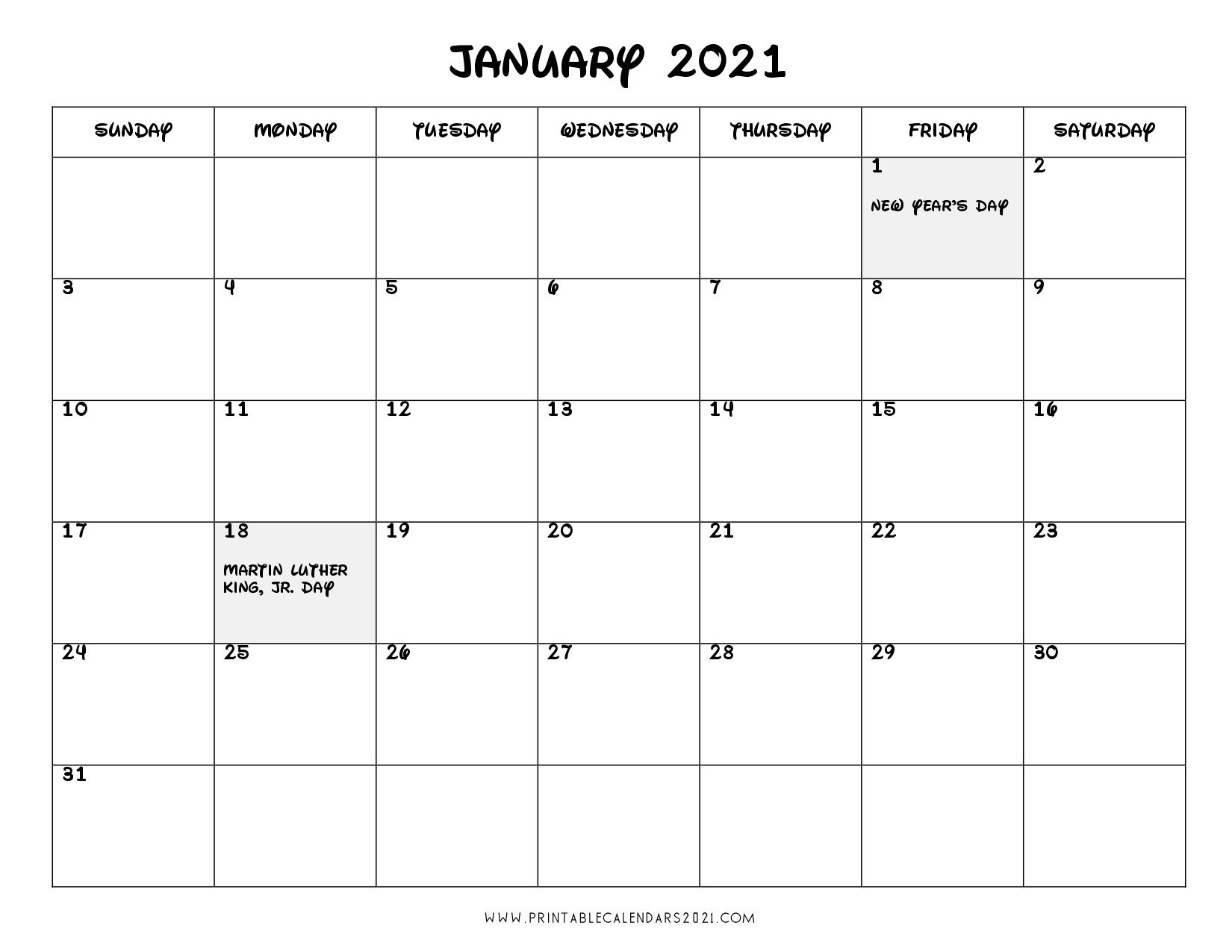 2021 Calendar One Month Per Page Us Holidays 12 Month Pdf