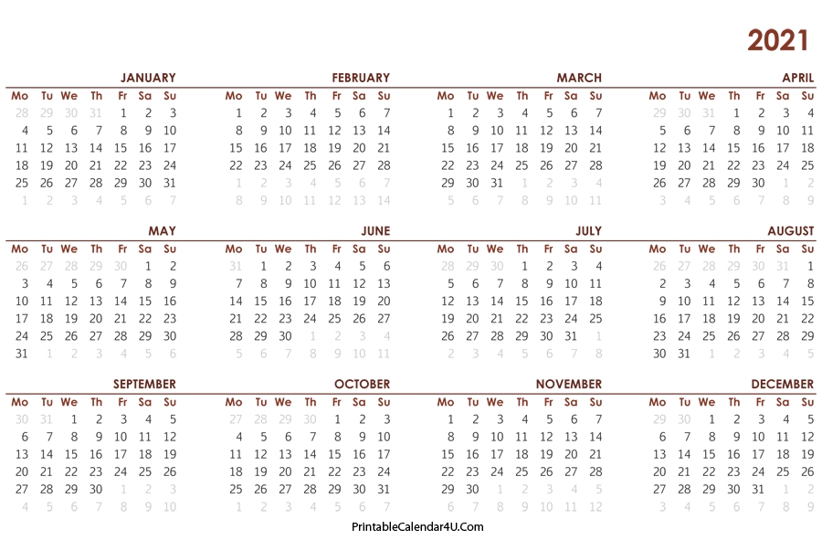 2021 calendar printable