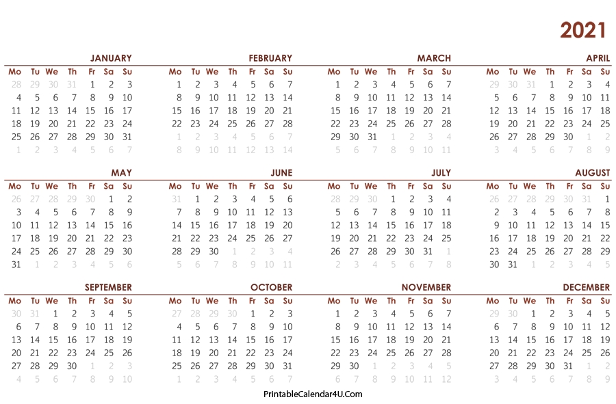 2021 Calendar Printable