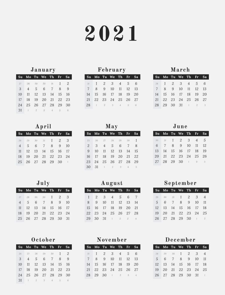 2021 calendar printable | 12 months all in one | calendar