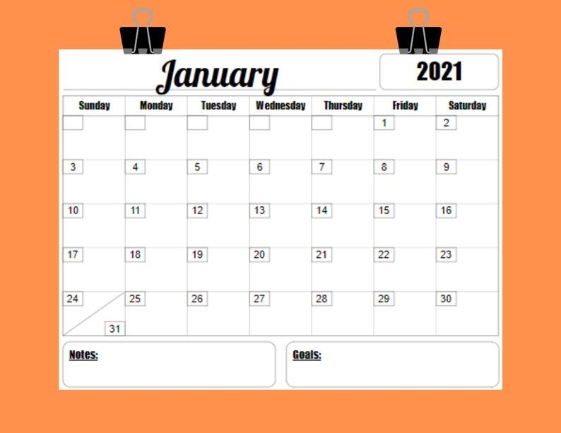 2021 calendar printable template 12 month 8 5 x 11 instant