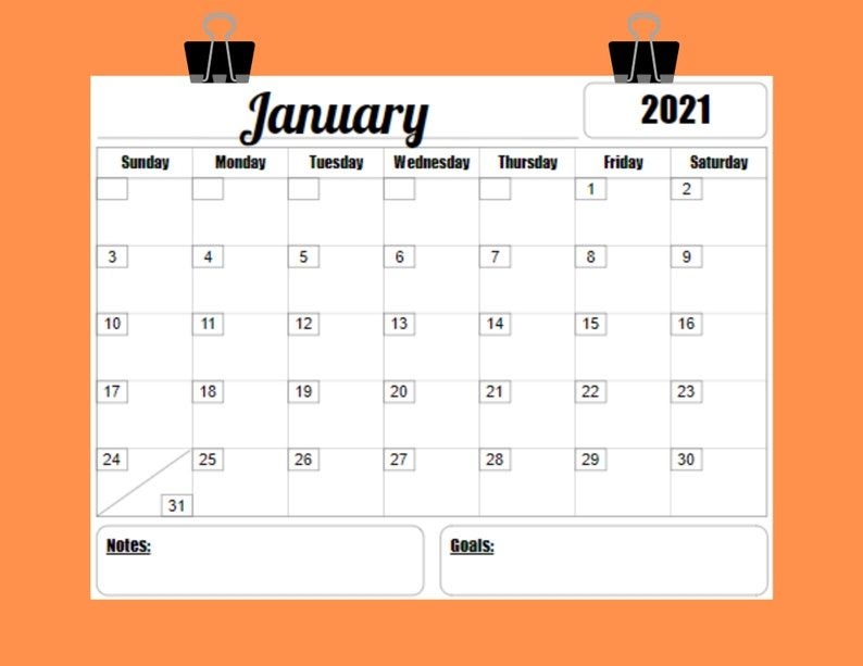 2021 Calendar Printable Template 12 Month 8 5 X 11 Instant