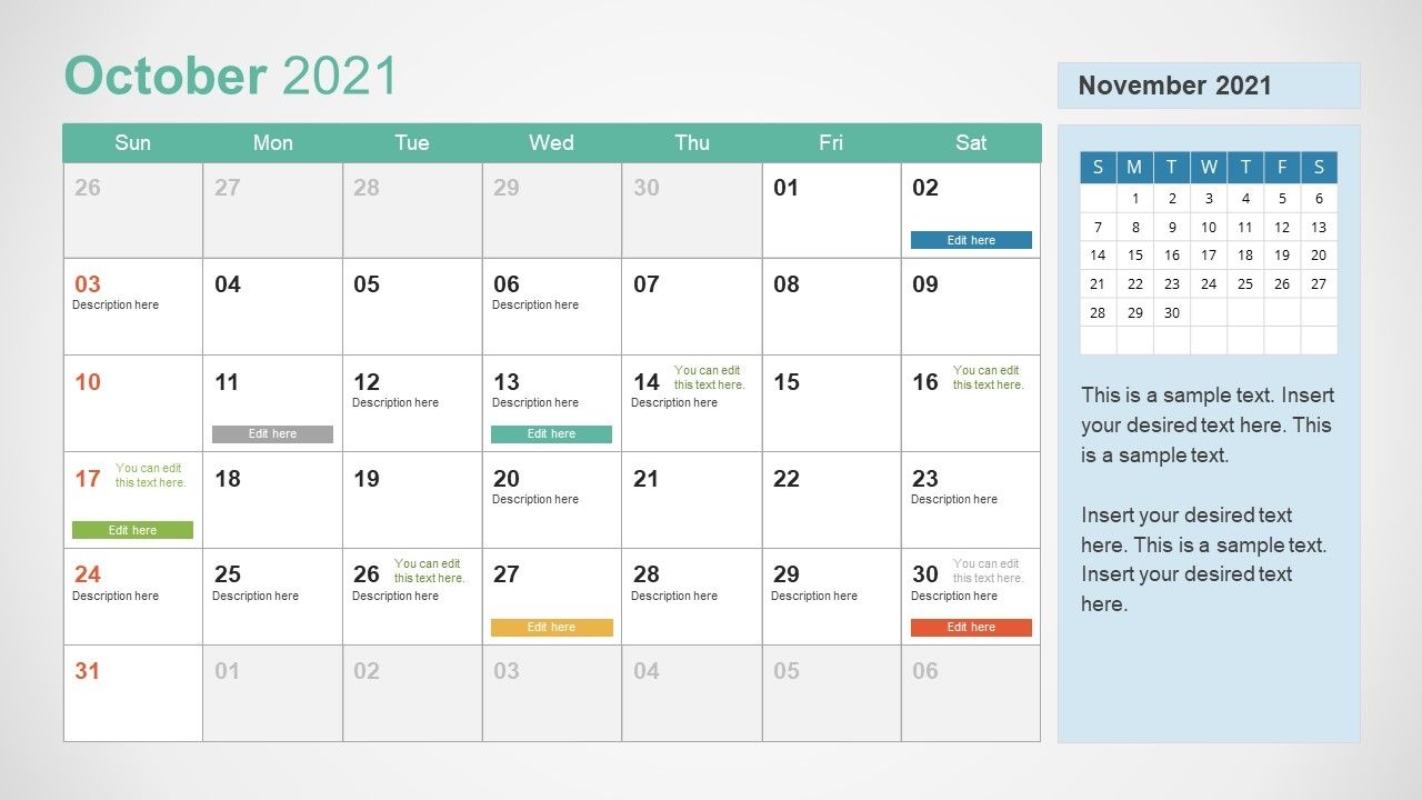 2021 Calendar Template October Powerpoint Slidemodel