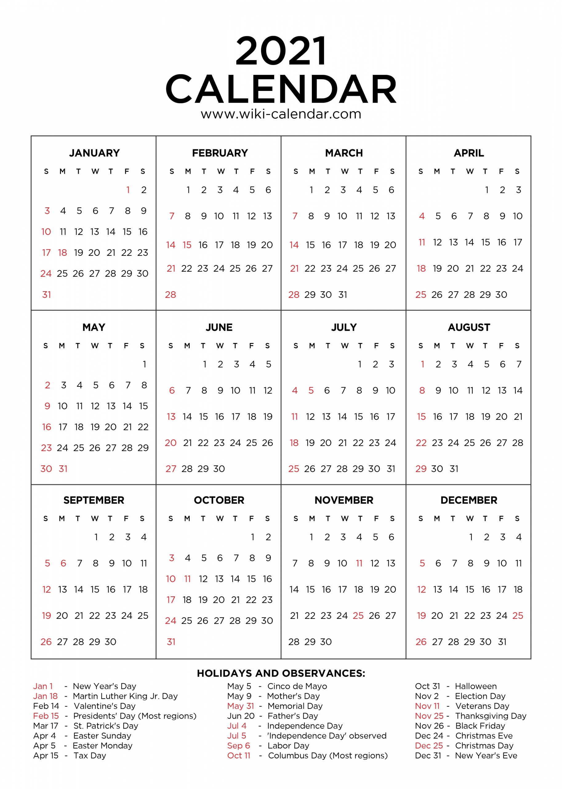 2021 calendar with holidays printable | calendar template