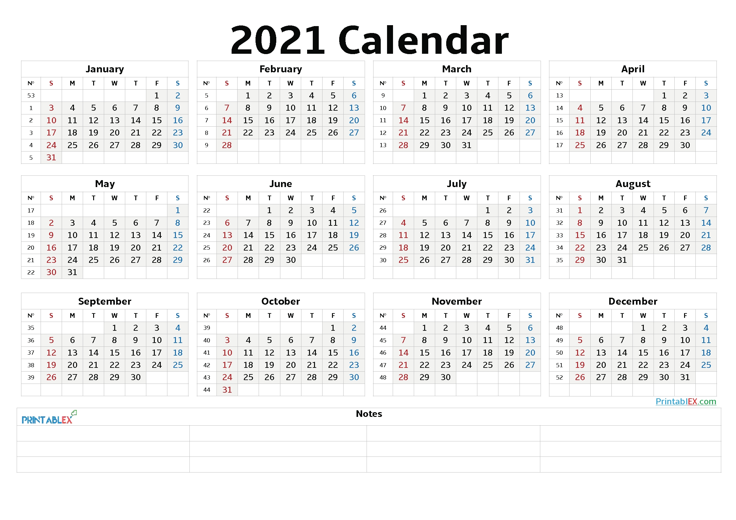 2021 Calendar With Week Number Printable Free / Pin On