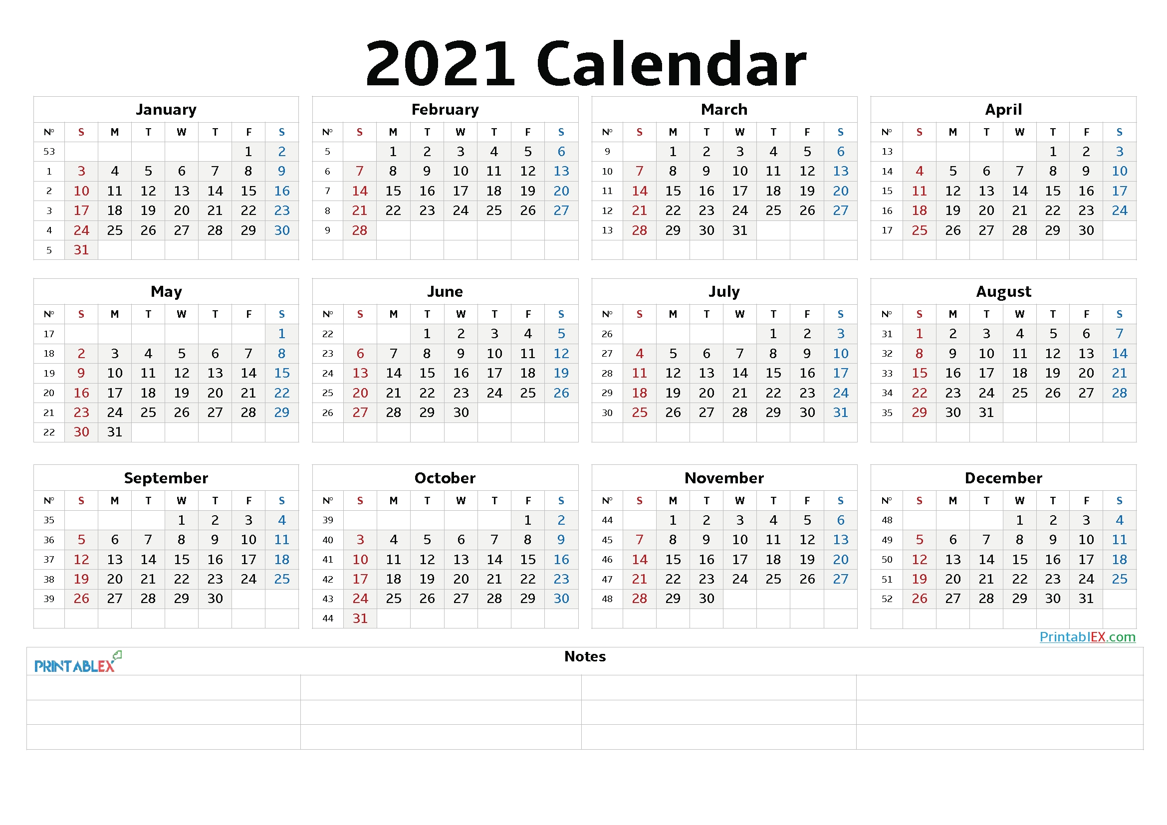 2021 calendar with week number printable free / pin on