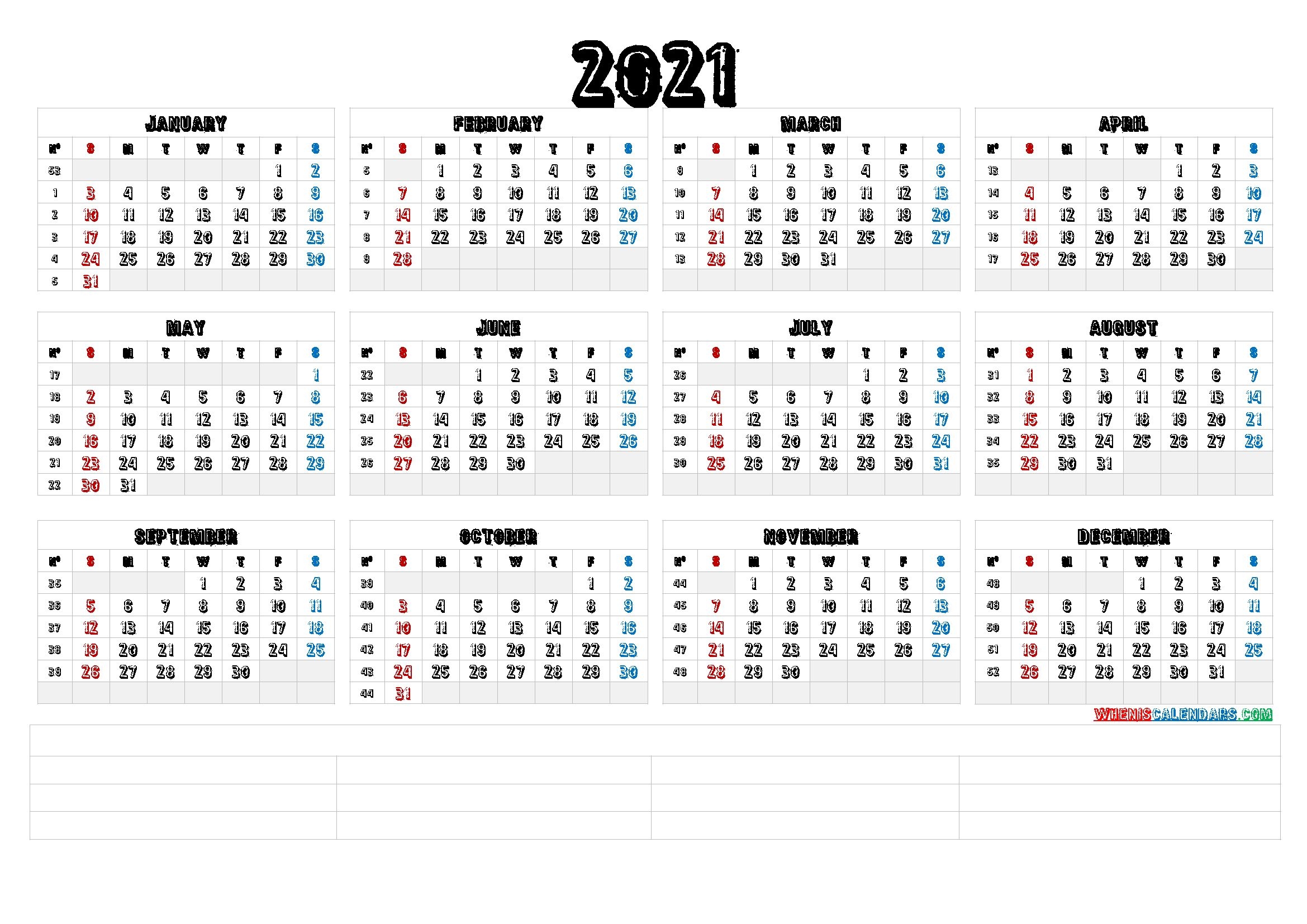 2021 calendar with week numbers printable (6 templates