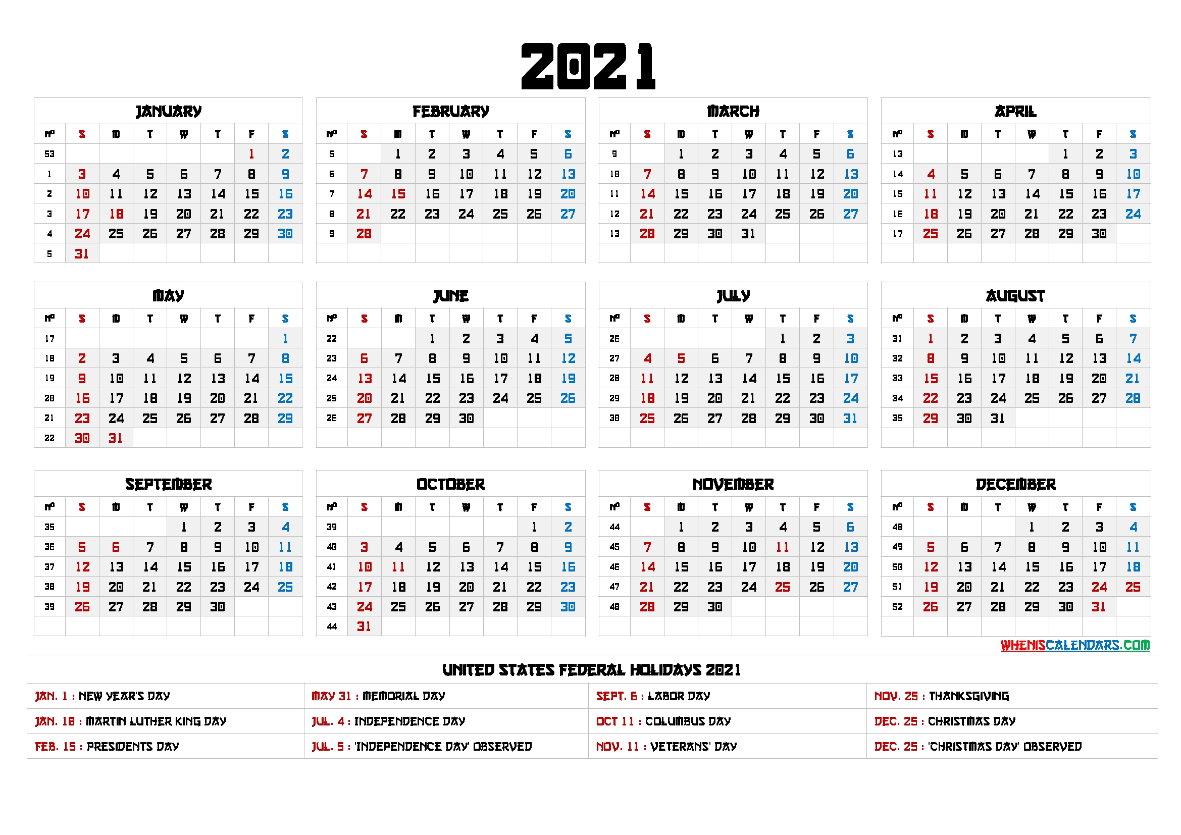 2021 calendar with week numbers printable 6 templates