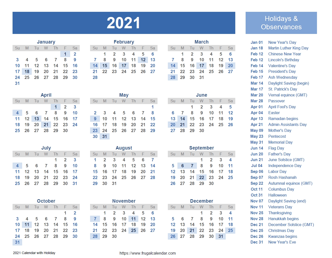 2021 calendars printable