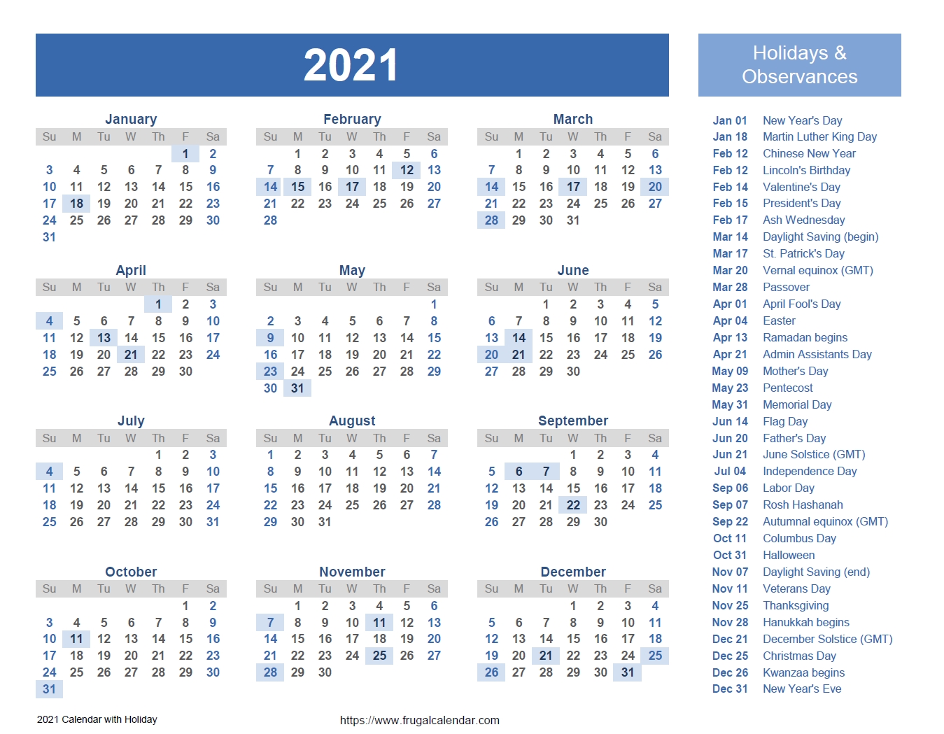 2021 Calendars Printable