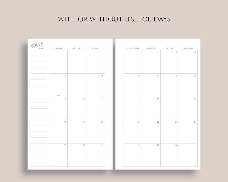 2021 dated monthly calendar printable planner inserts