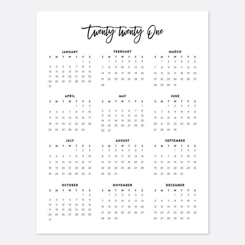 2021 Desk Calendar Printable Calendar 2021 Calendar Year
