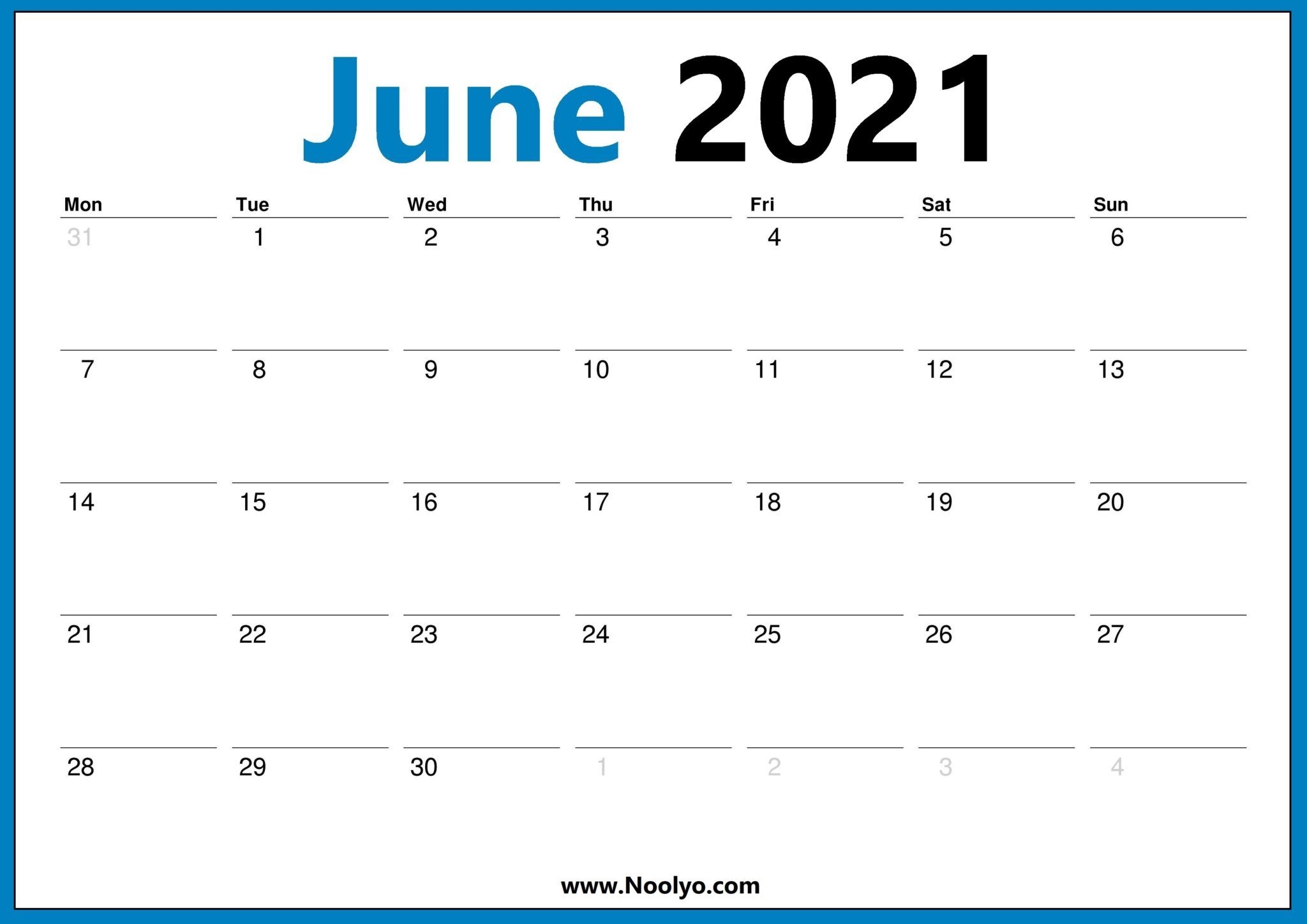 2021 june calendar monday start calendar free downloads