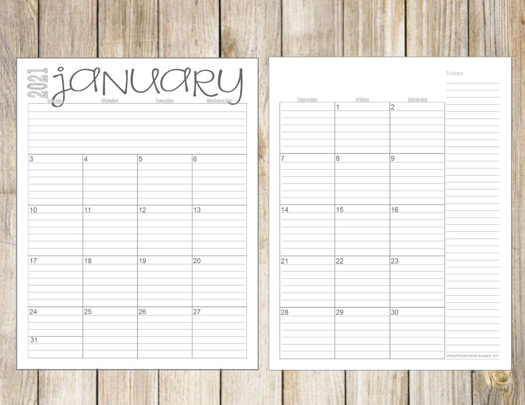 2021 Lined Monthly 2 Page Calendars (full Year) The