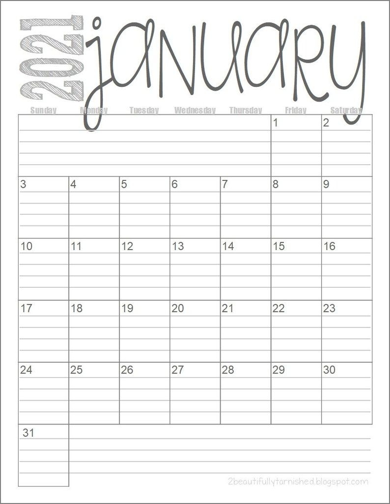 2021 Lined Monthly Calendars Full Year Printable Download