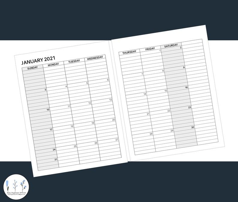 2021 monthly calendar printable 2 page lined calendars